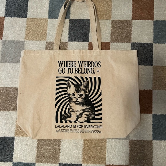 Dressed in LALA Tan Tote with Cat Print - Picture 1 of 2